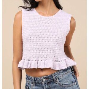 Lulus Flouncin' Around Lavender Cropped Ruffled Sweater Tank Sz XS Womens Purple